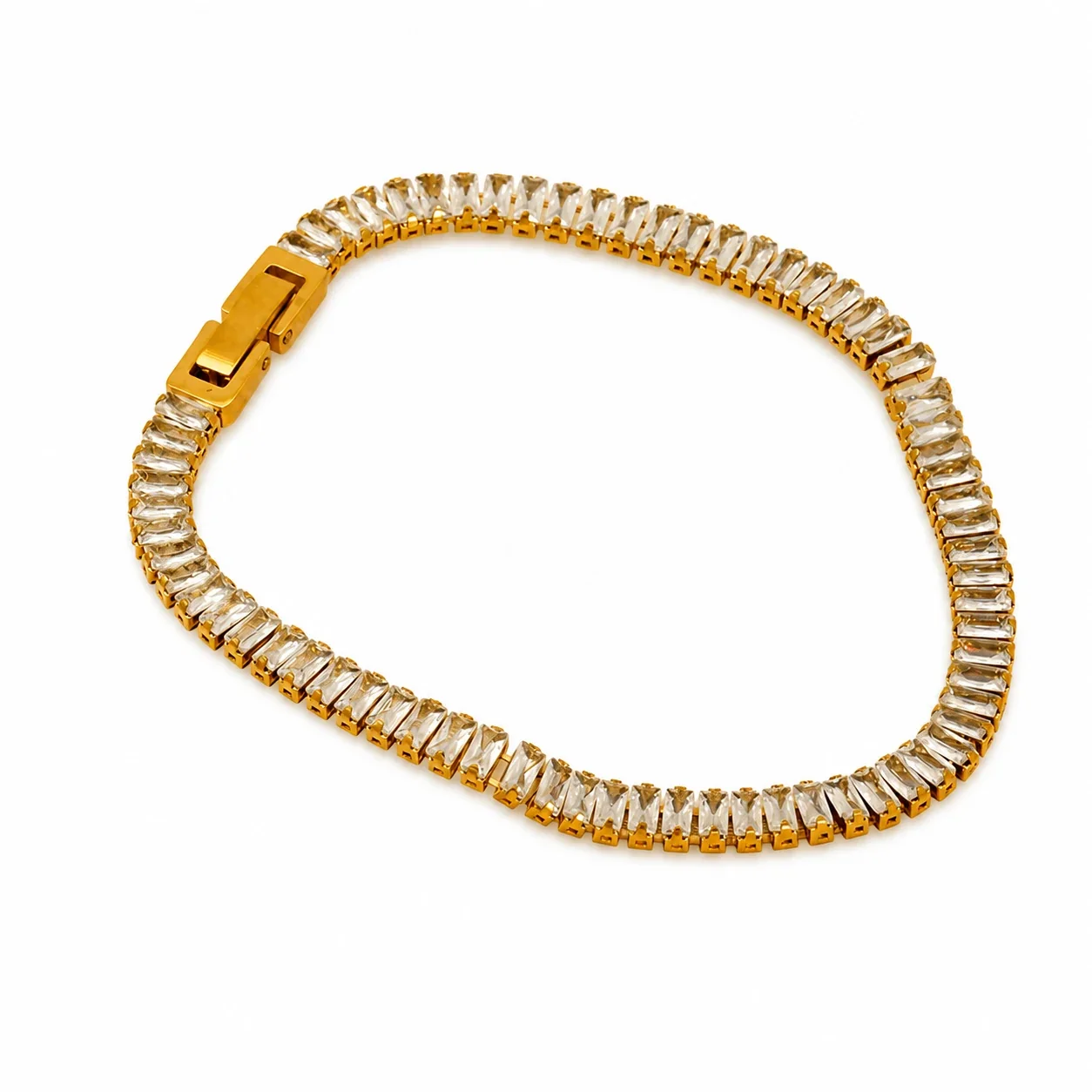 Refined 18K Gold-Plated Baguette Crystal Tennis Bracelet