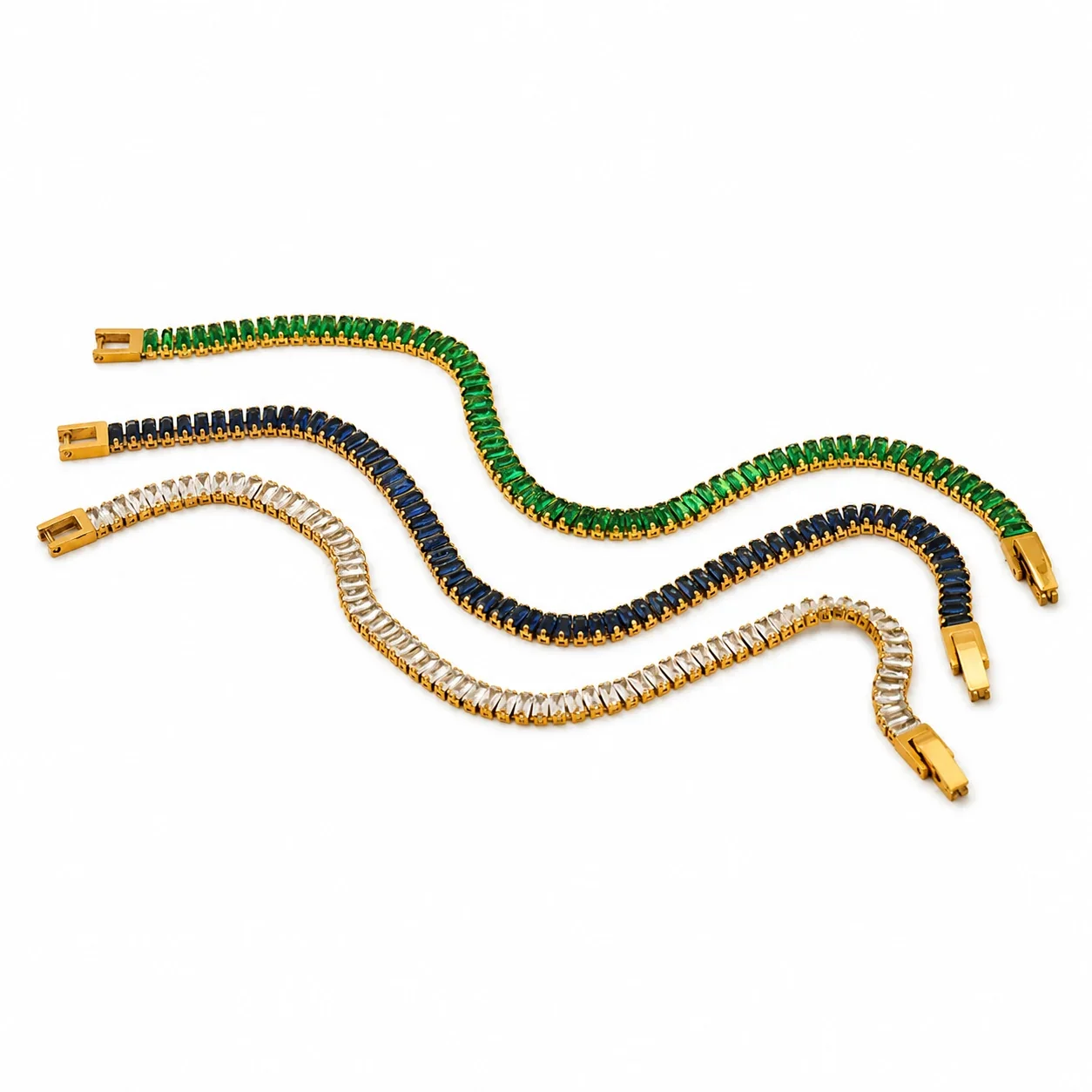 Refined 18K Gold-Plated Baguette Crystal Tennis Bracelet