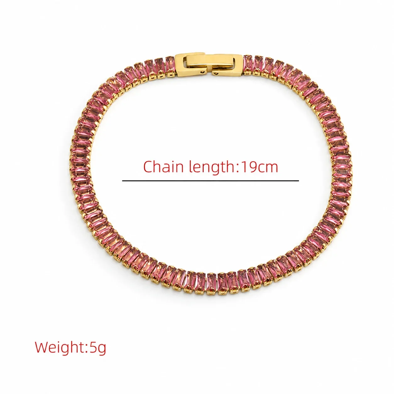 Refined 18K Gold-Plated Baguette Crystal Tennis Bracelet - Rose Pink