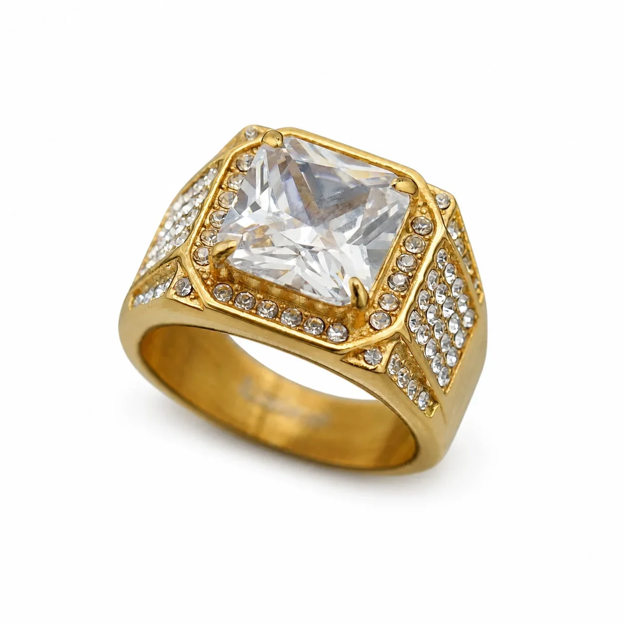 Iced Square-Cut 316 Stainless Steel Pavé PVD Signet Ring