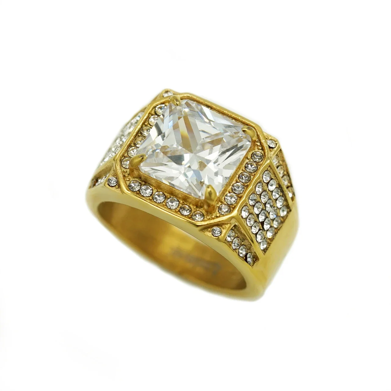 Iced Square-Cut 316 Stainless Steel Pavé Signet Ring