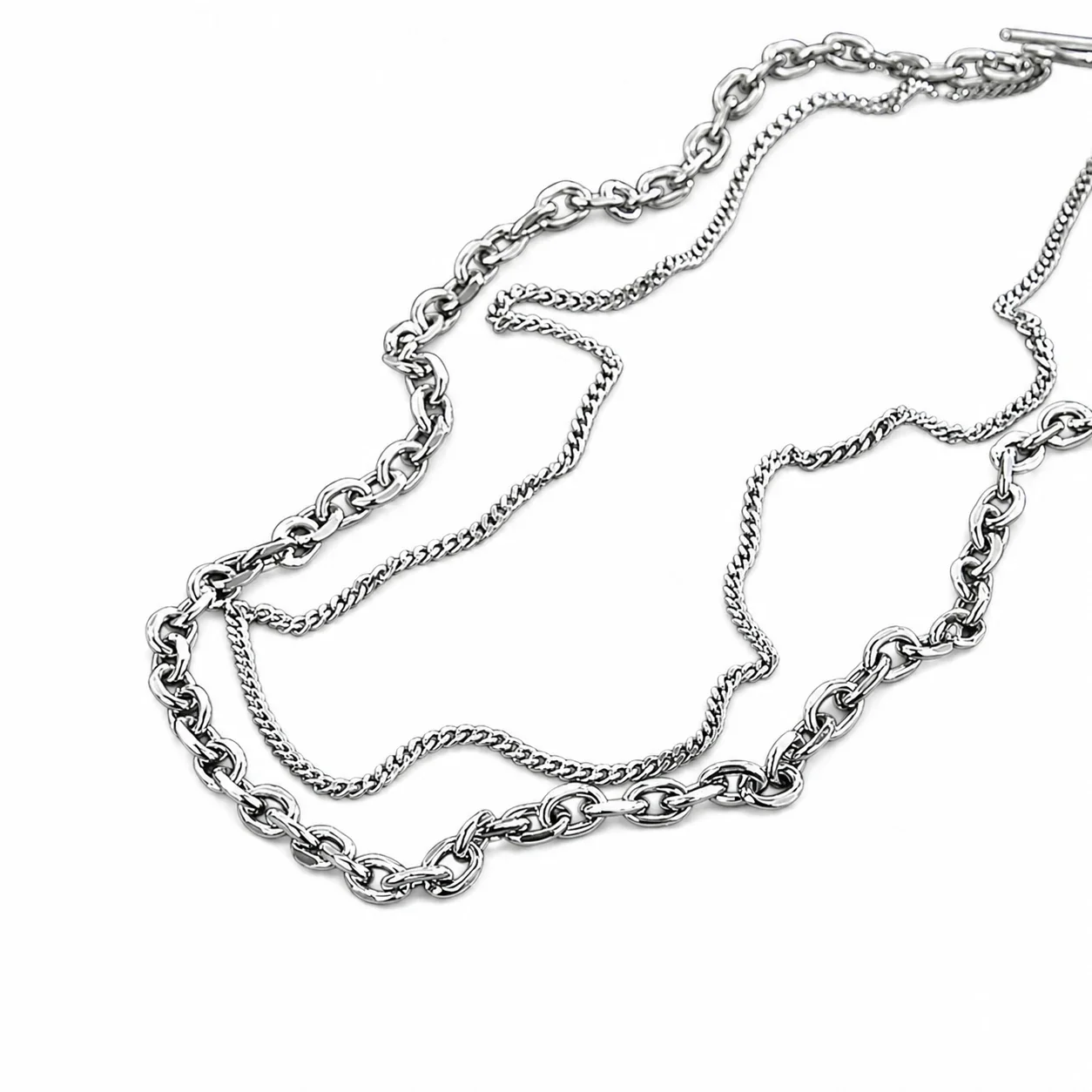 Layered Silver-Tone Stainless Steel Cable Chain Necklace