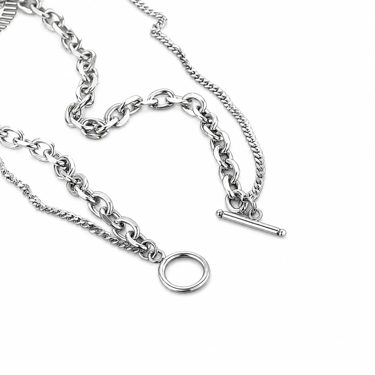 Layered Silver-Tone Stainless Steel Cable Chain Necklace
