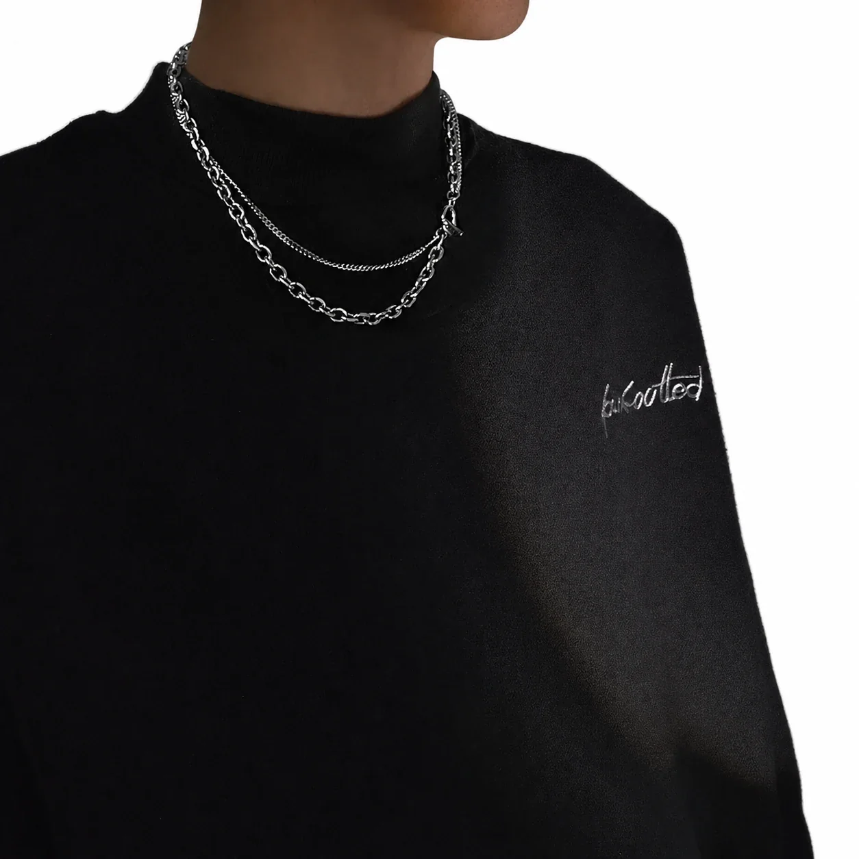 Layered Silver-Tone Stainless Steel Cable Chain Necklace