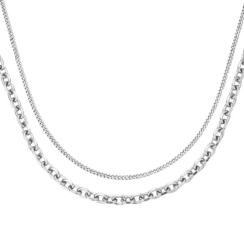 Layered Silver-Tone Stainless Steel Cable Chain Necklace