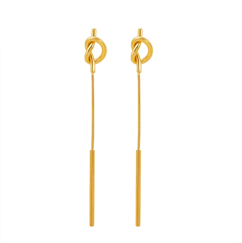Sculptural Gold-Plated Knot Snake-Chain Drop Earrings