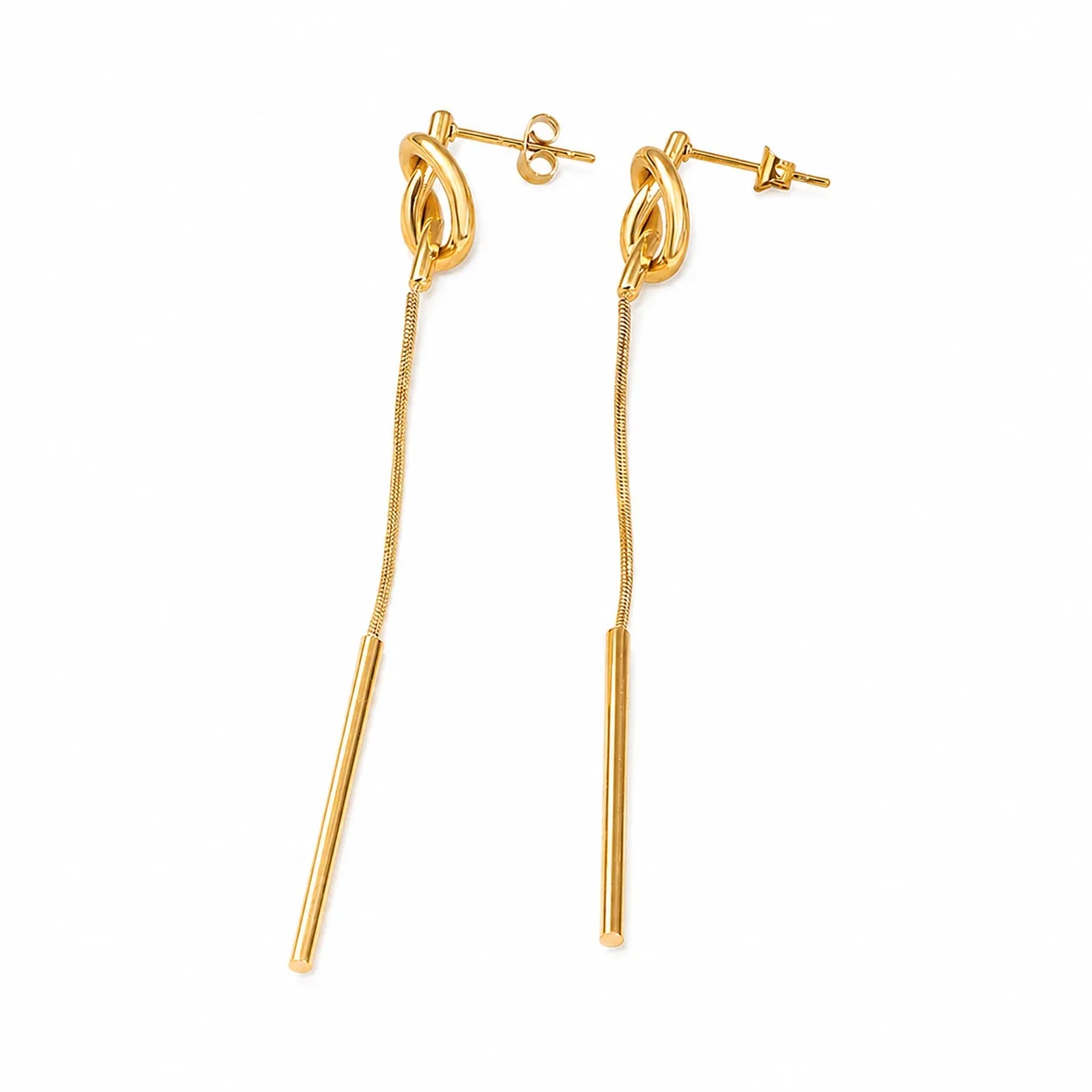 Sculptural Gold-Plated Knot Snake-Chain Drop Earrings