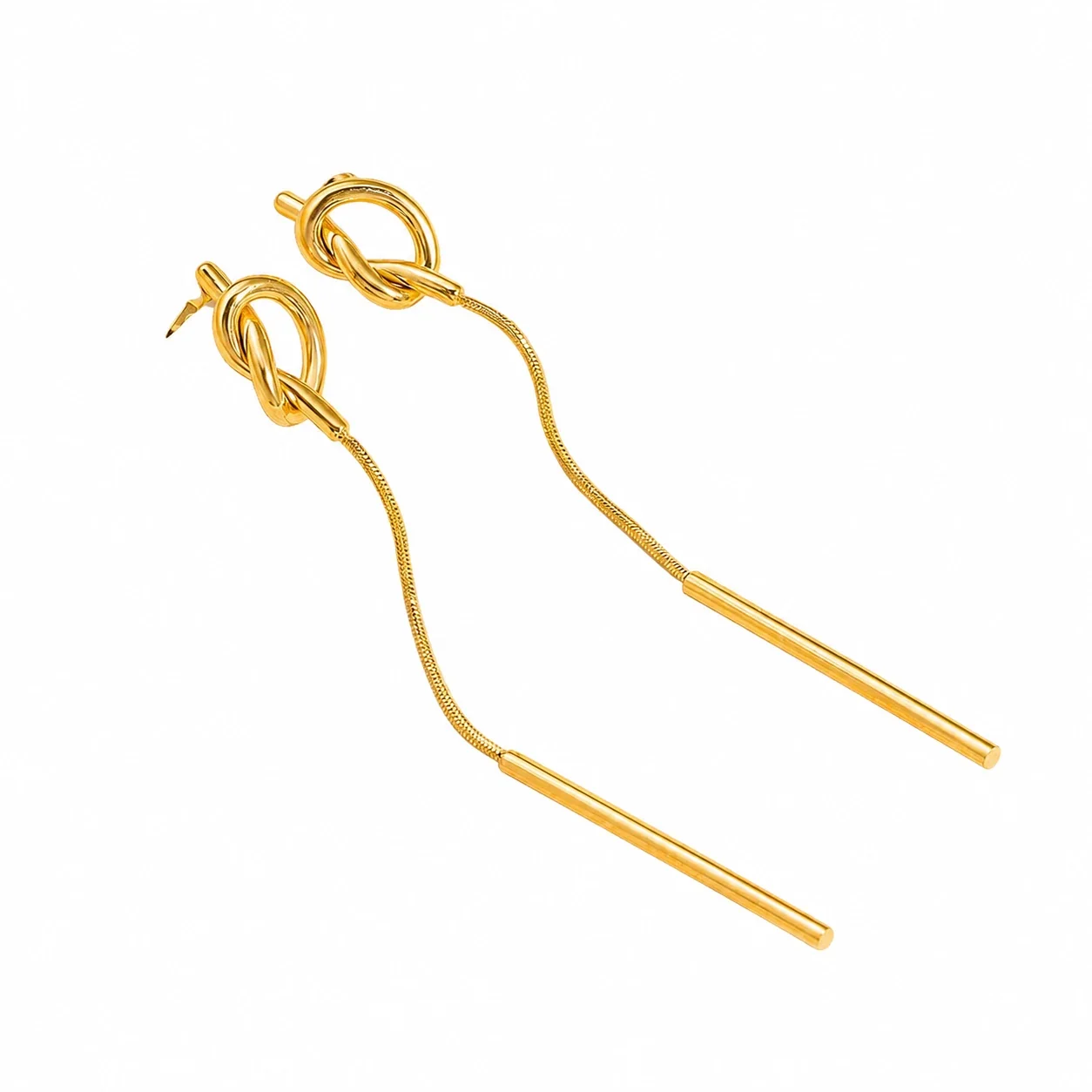 Sculptural Gold-Plated Knot Snake-Chain Drop Earrings