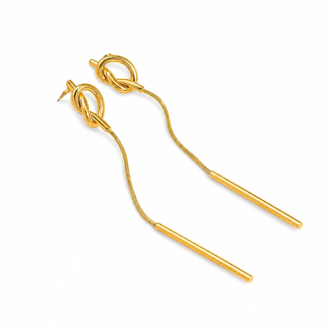 Sculptural Gold-Plated Knot Snake-Chain Drop Earrings - Gold