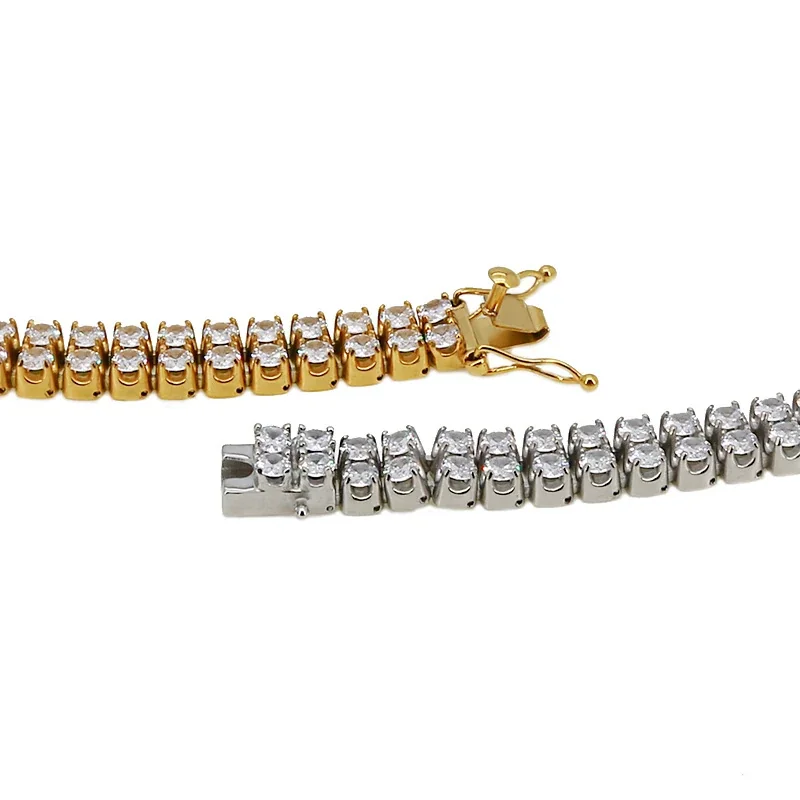 Tennis Bracelet with Double-Row Round CZ, Stainless Steel