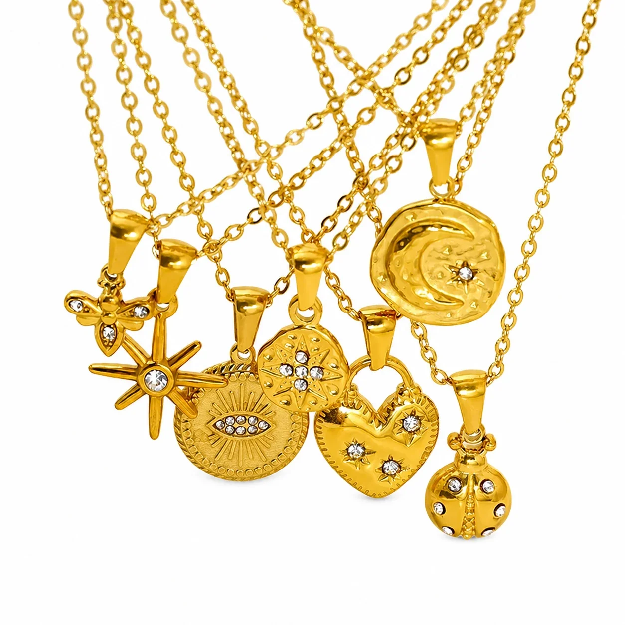 Celestial Gold-Plated Stainless Steel Starburst Crystal Necklace