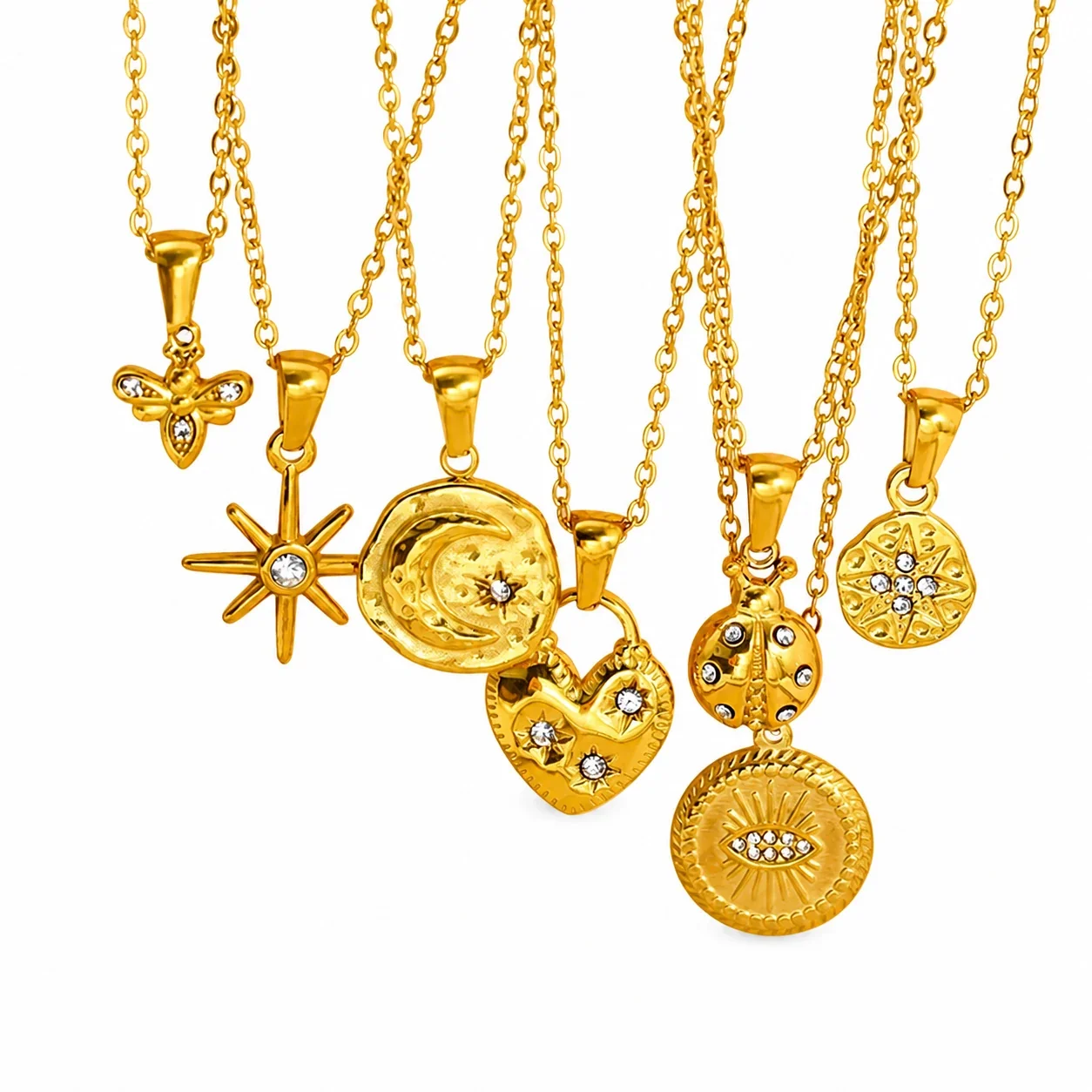 Celestial Gold-Plated Stainless Steel Starburst Crystal Necklace