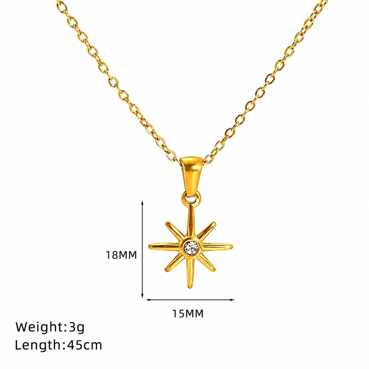 Celestial Gold-Plated Stainless Steel Starburst Crystal Necklace