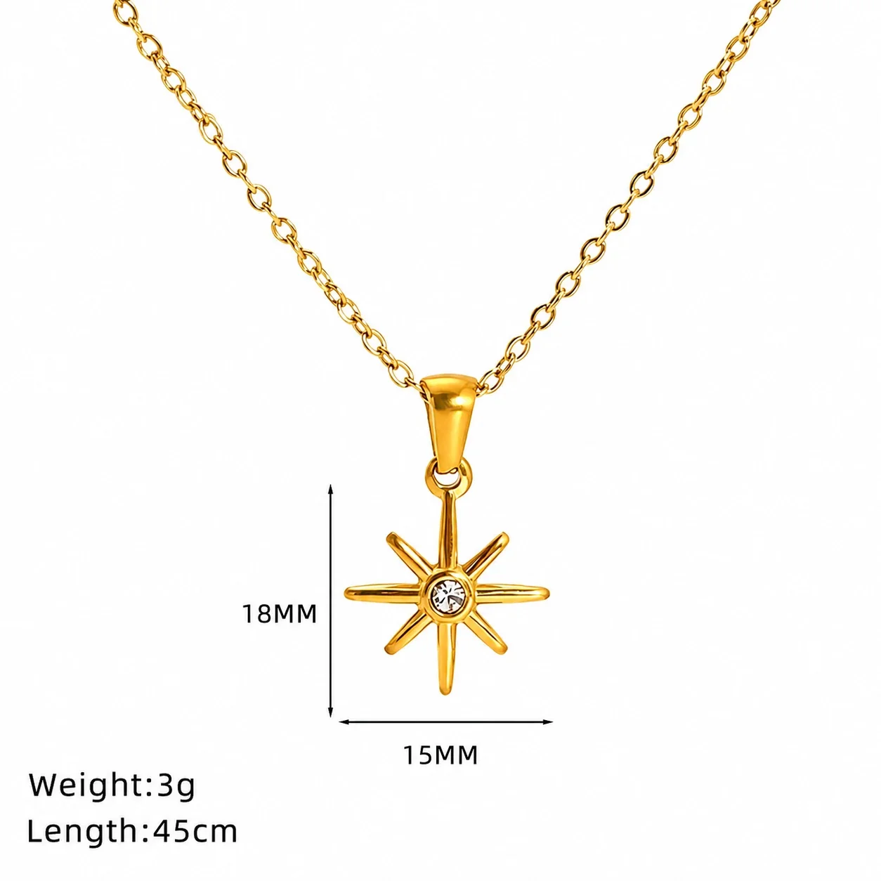 Celestial Gold-Plated Stainless Steel Starburst Crystal Necklace - Gold Starburst