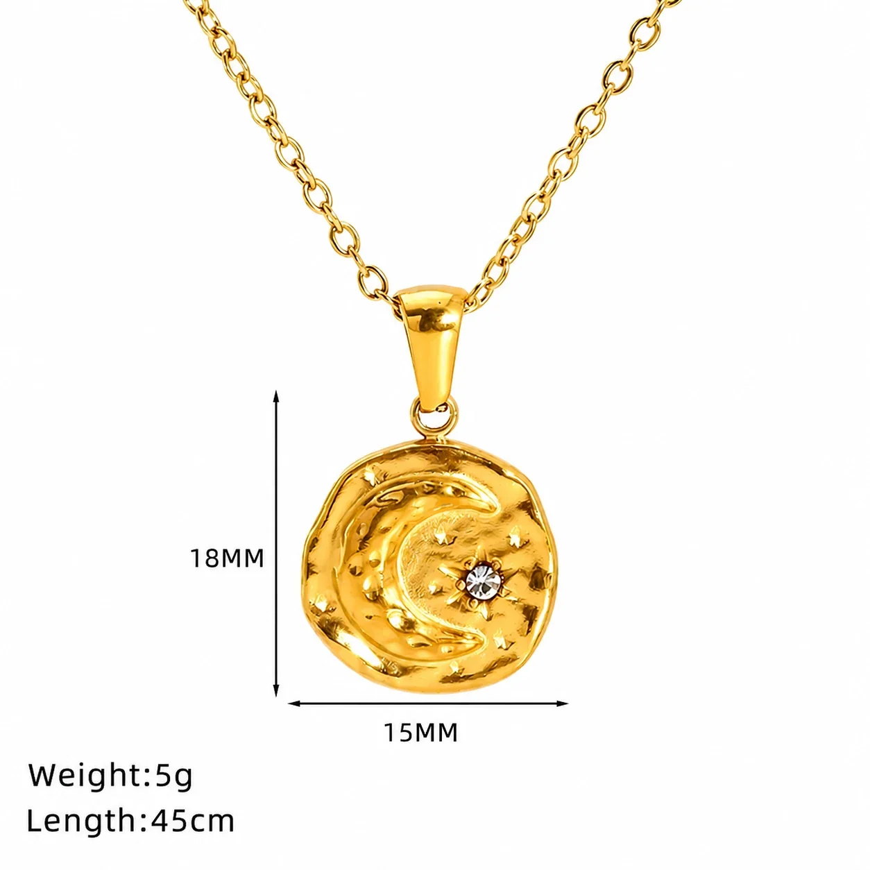 Celestial Gold-Plated Stainless Steel Starburst Crystal Necklace - Gold Heart
