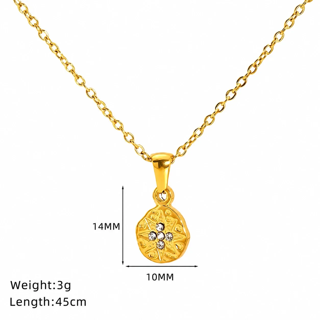 Celestial Gold-Plated Stainless Steel Starburst Crystal Necklace - Gold Compass Drop
