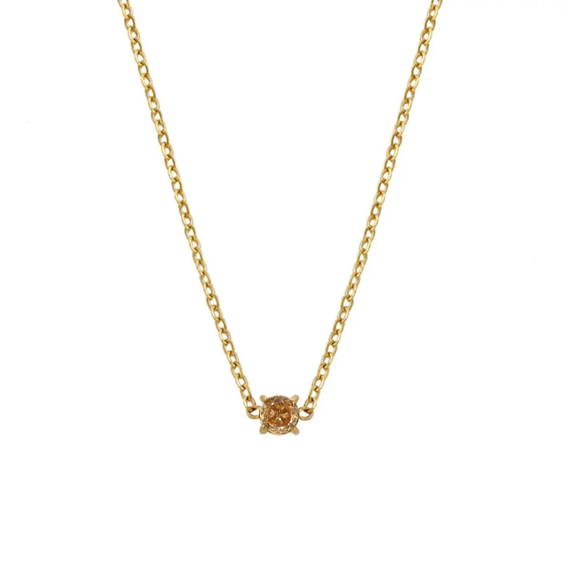 Pendant Necklace Round Prong CZ Cable Chain Stainless Steel