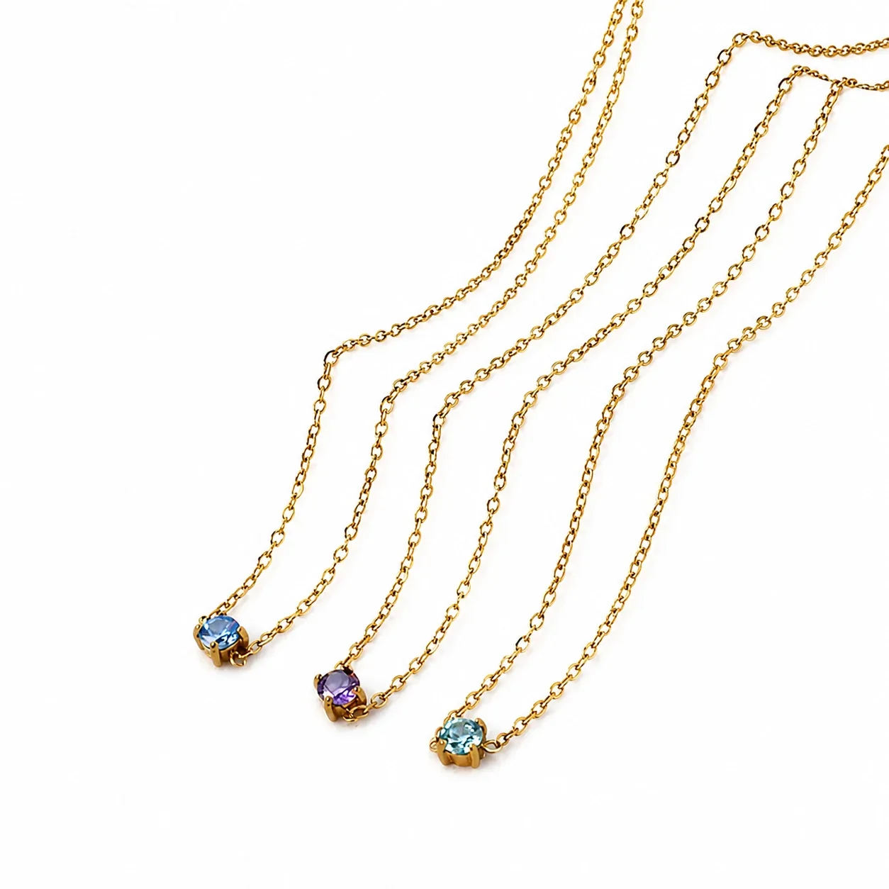 Pendant Necklace Round Prong CZ Cable Chain Stainless Steel