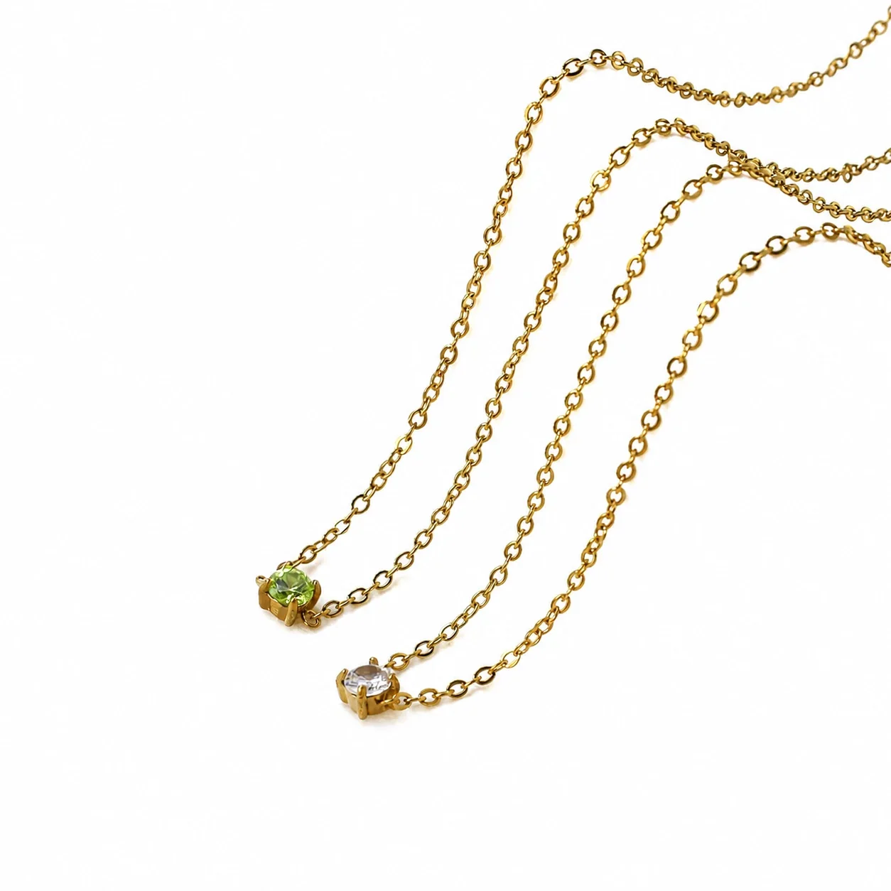 Pendant Necklace Round Prong CZ Cable Chain Stainless Steel