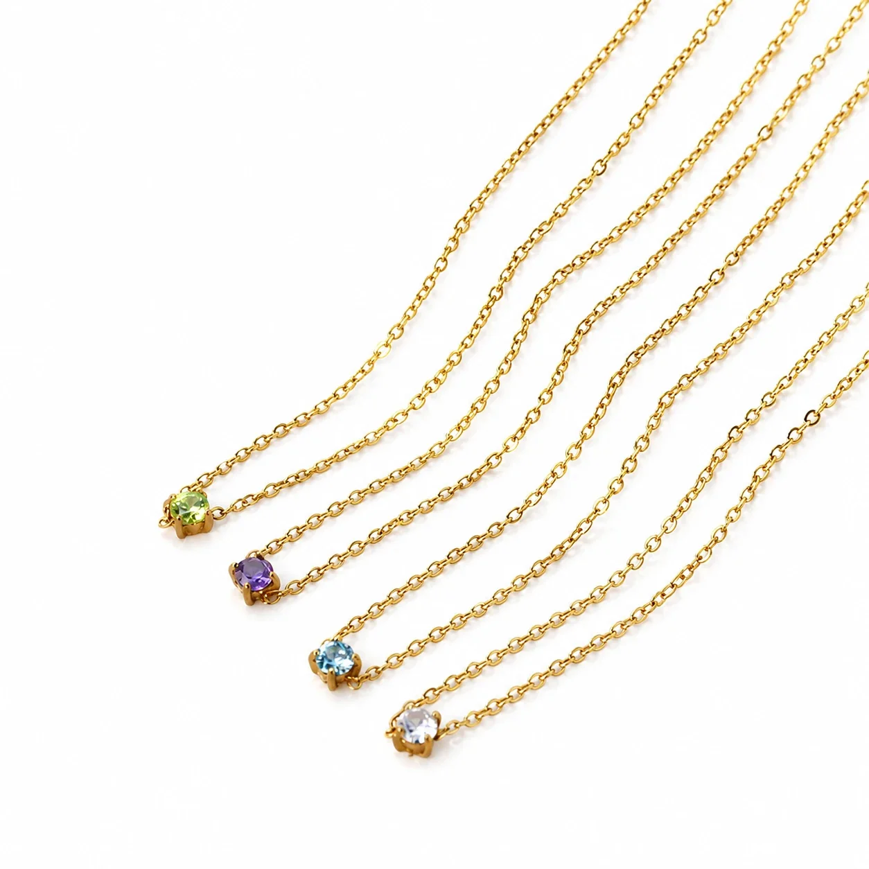 Pendant Necklace Round Prong CZ Cable Chain Stainless Steel
