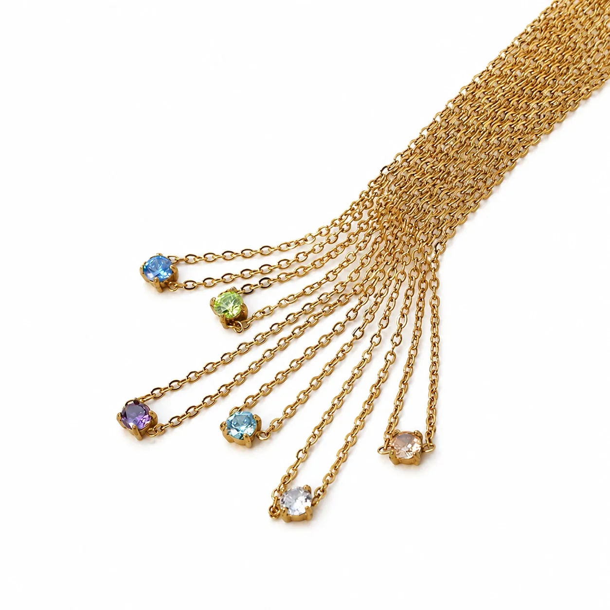Pendant Necklace Round Prong CZ Cable Chain Stainless Steel