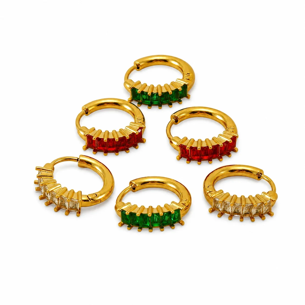 Radiant 18K Gold PVD Baguette CZ Ribbed Huggie Hoop Earrings