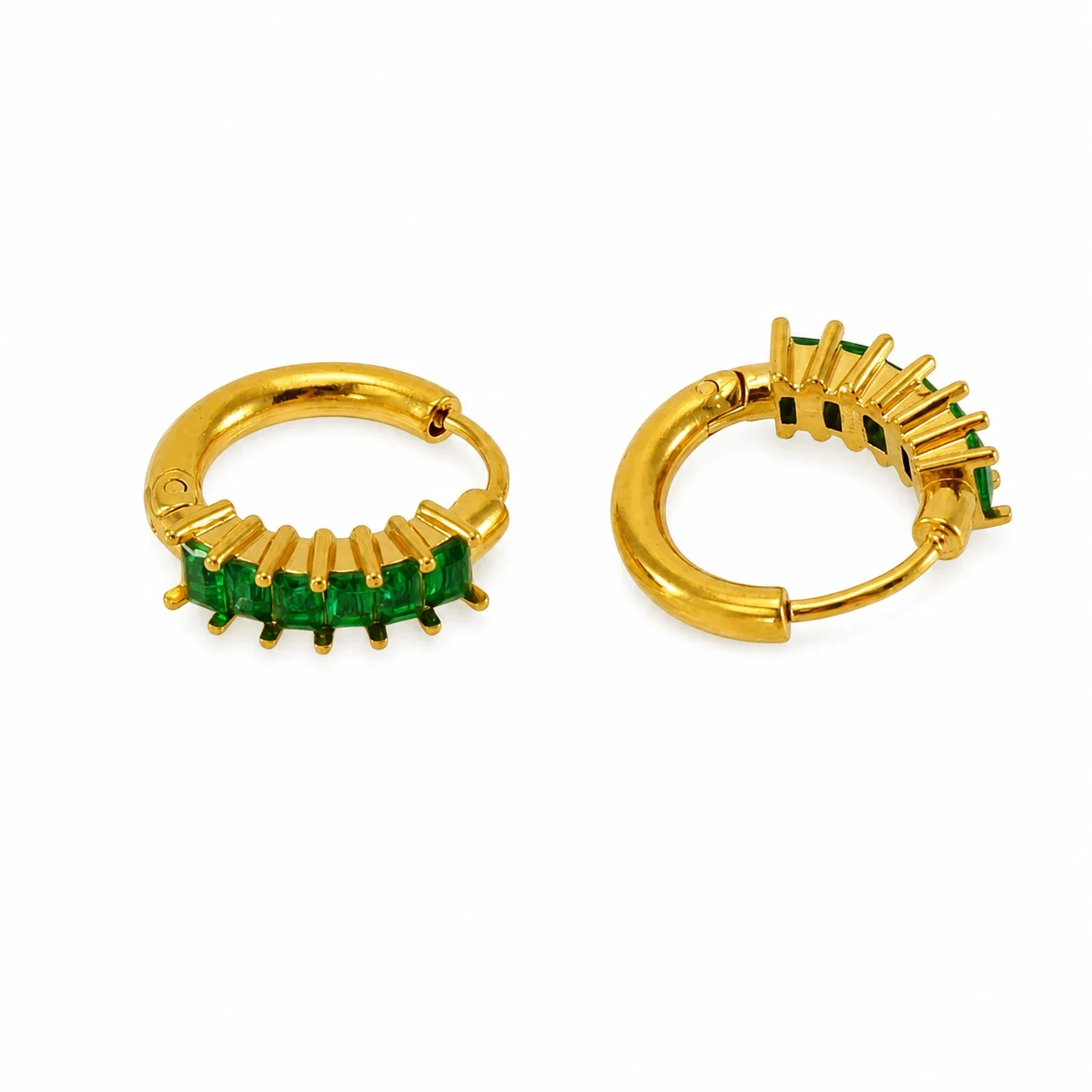 Radiant 18K Gold PVD Baguette CZ Ribbed Huggie Hoop Earrings