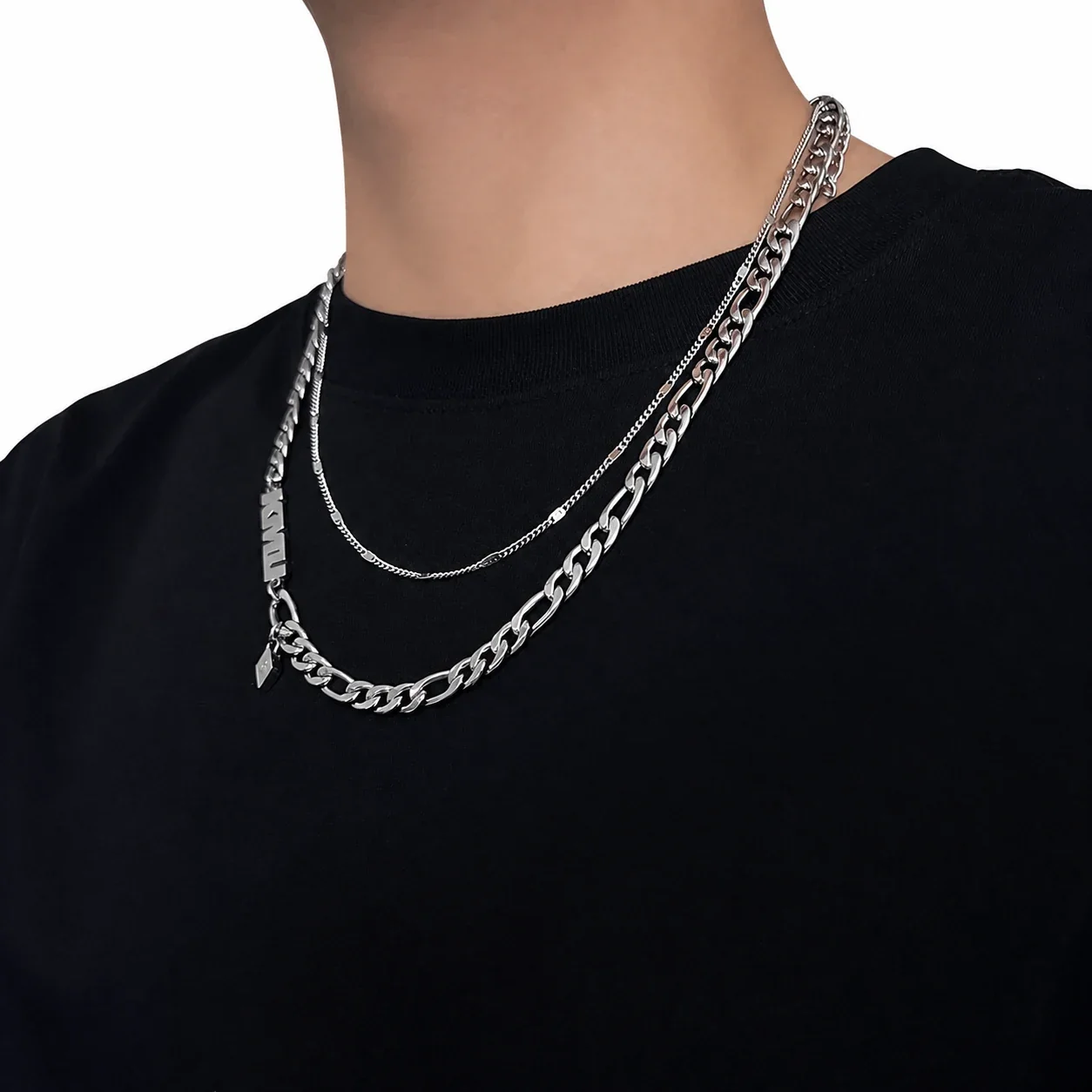 Layered Stainless Steel Cuban Chain Star Pendant Necklace