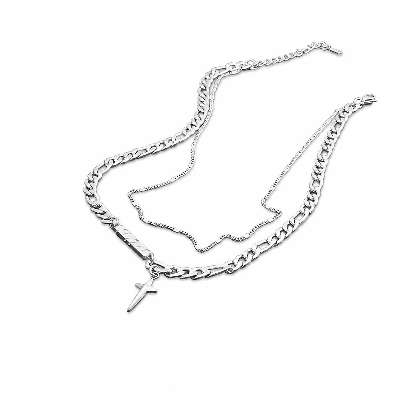 Layered Stainless Steel Cuban Chain Star Pendant Necklace