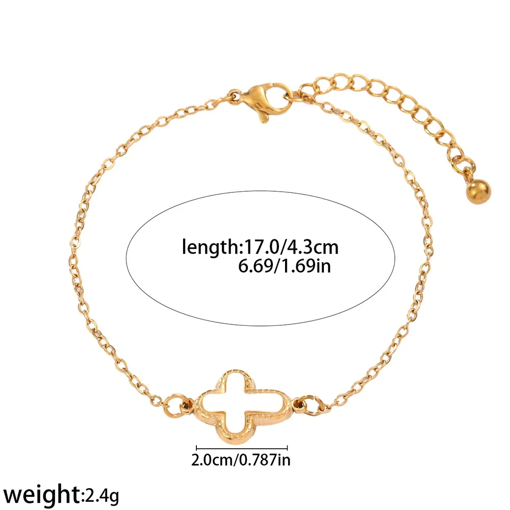 Photo produit : Bracelet croix à incrustation blanche, acier inoxydable 316 doré à l’or 18K