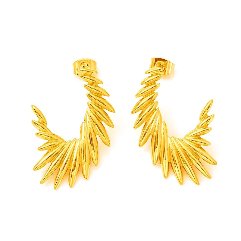 Sculptural Gold-Plated Wing Ridge Stud Earrings