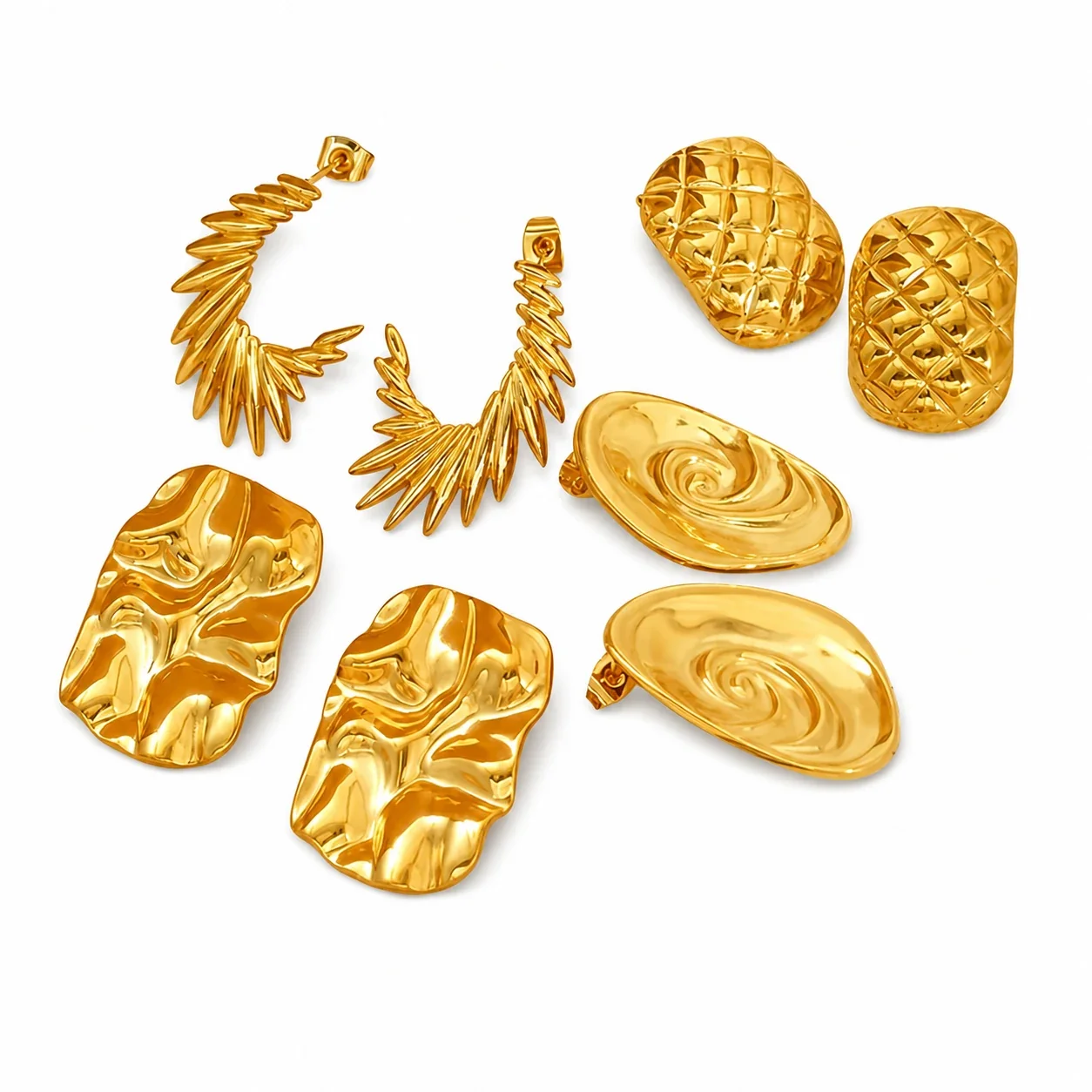 Sculptural Gold-Plated Wing Ridge Stud Earrings