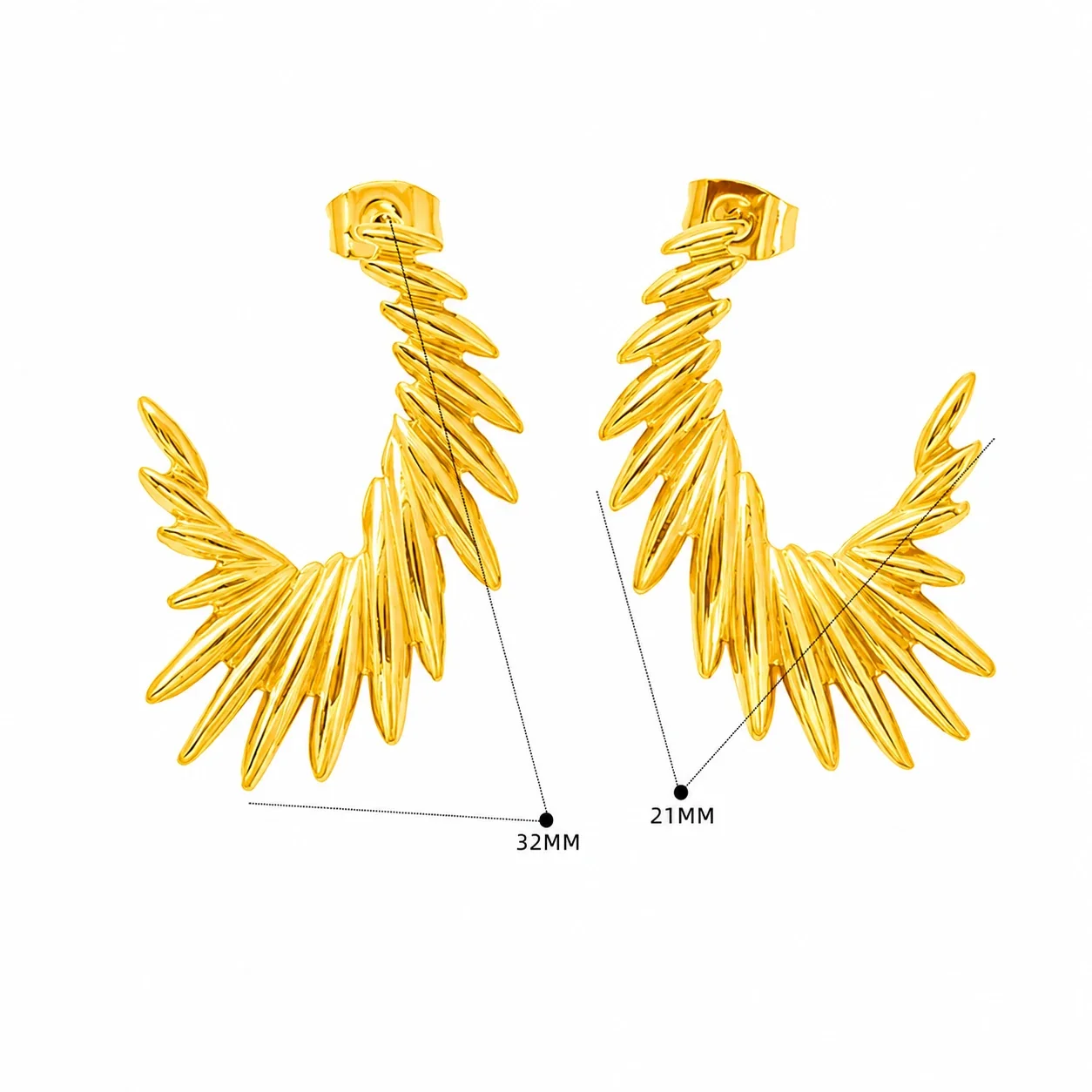 Sculptural Gold-Plated Wing Ridge Stud Earrings - Gold Wing