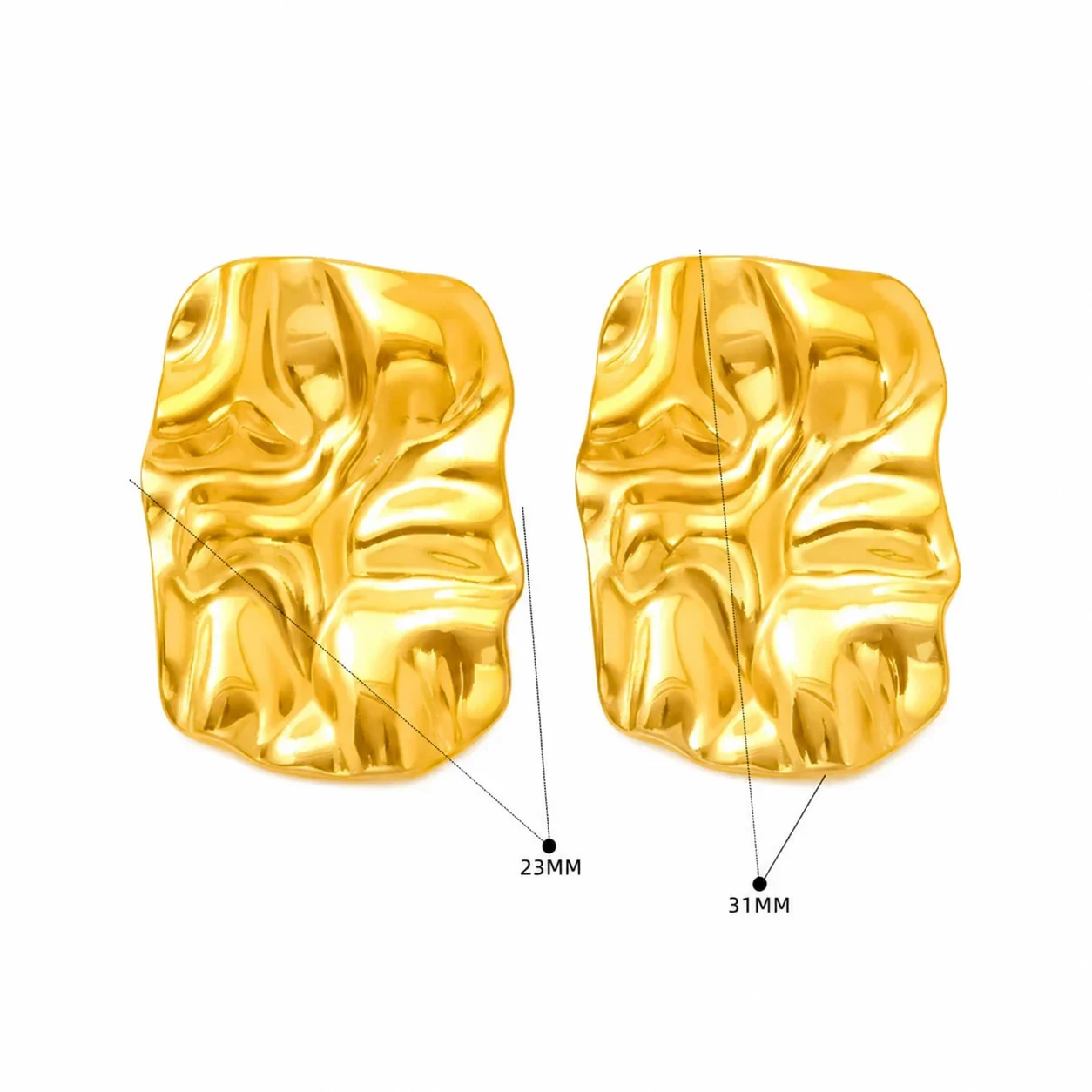 Sculptural Gold-Plated Wing Ridge Stud Earrings - Gold Quilted
