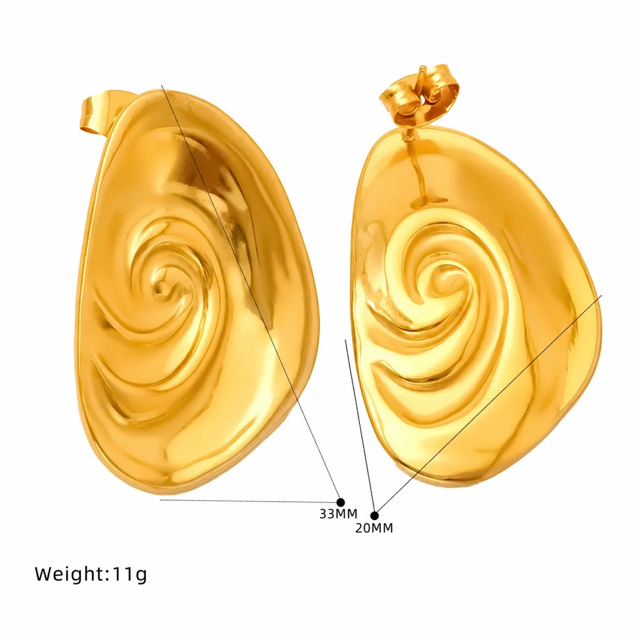 Sculptural Gold-Plated Wing Ridge Stud Earrings - Gold Crumpled