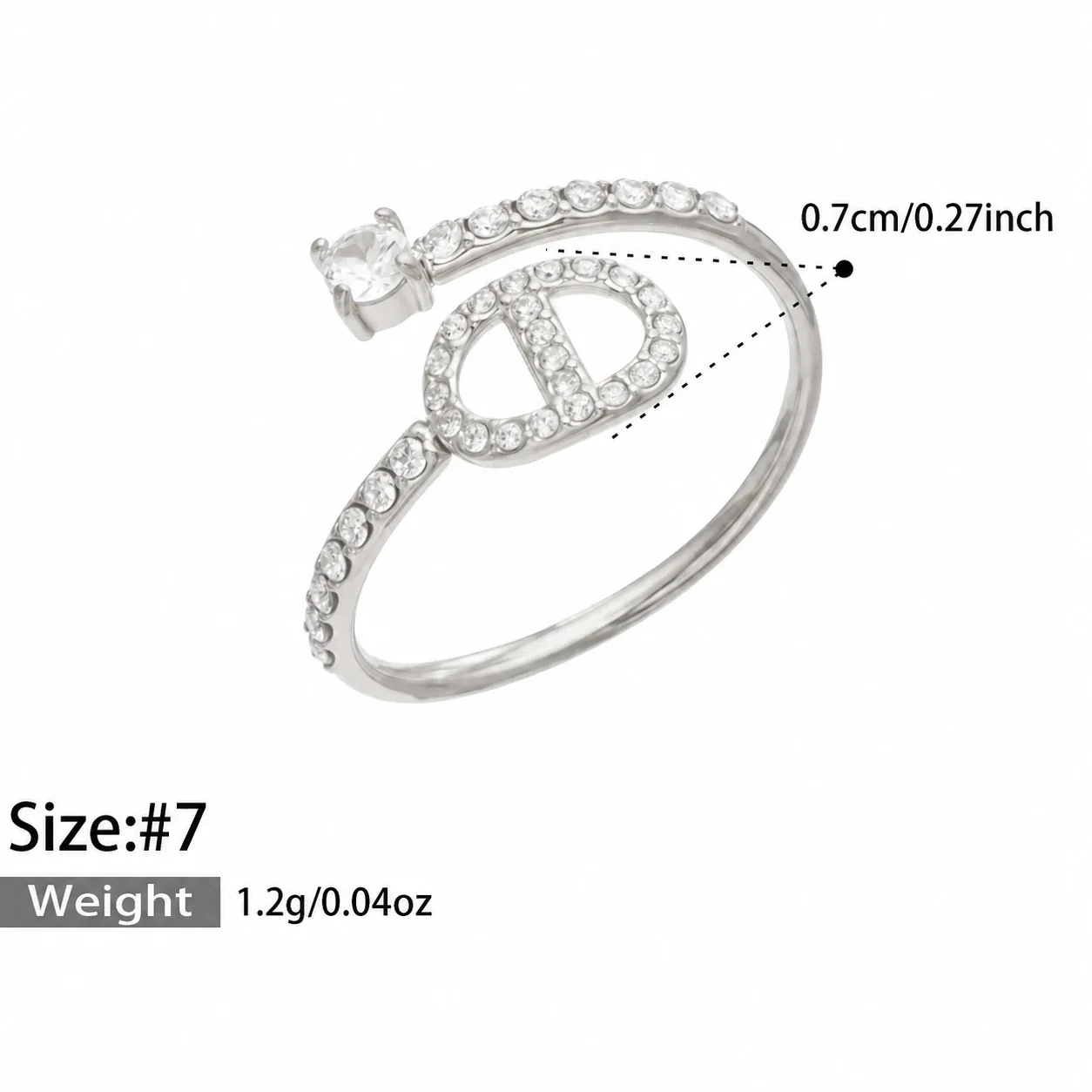 Open ringen met pavébanden en kubische zirkonia, roestvrij staal productfoto