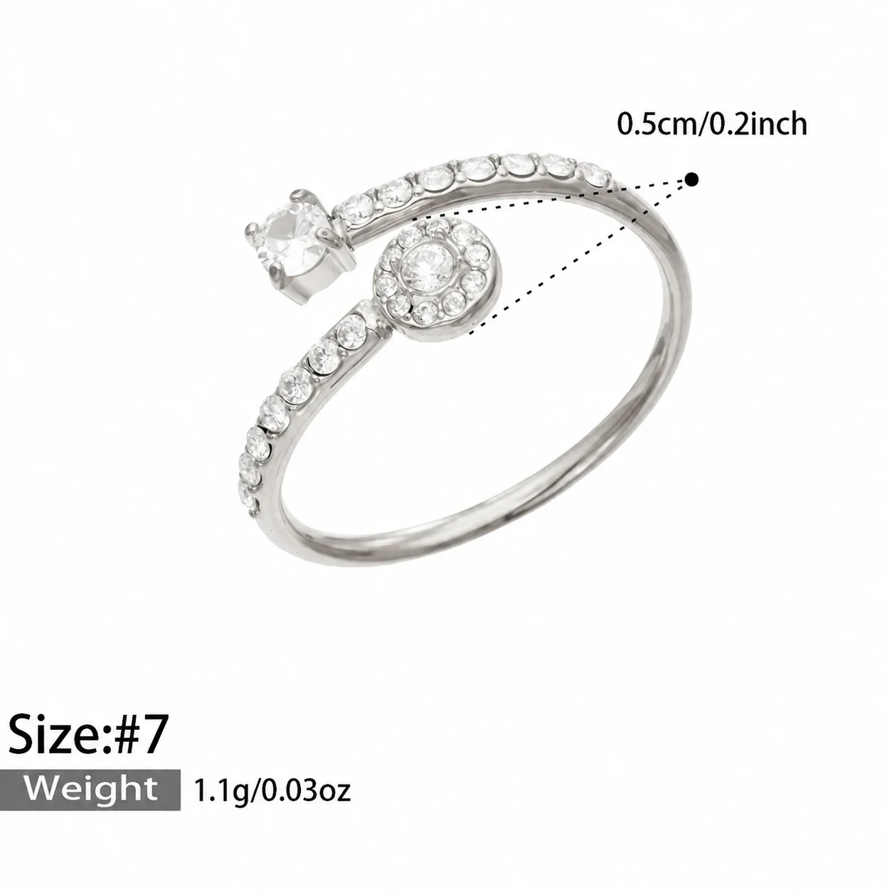 Open ringen met pavébanden en kubische zirkonia, roestvrij staal productfoto