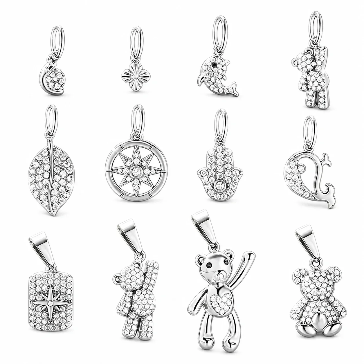 Polished 316 Stainless Steel Pavé Charm Pendant