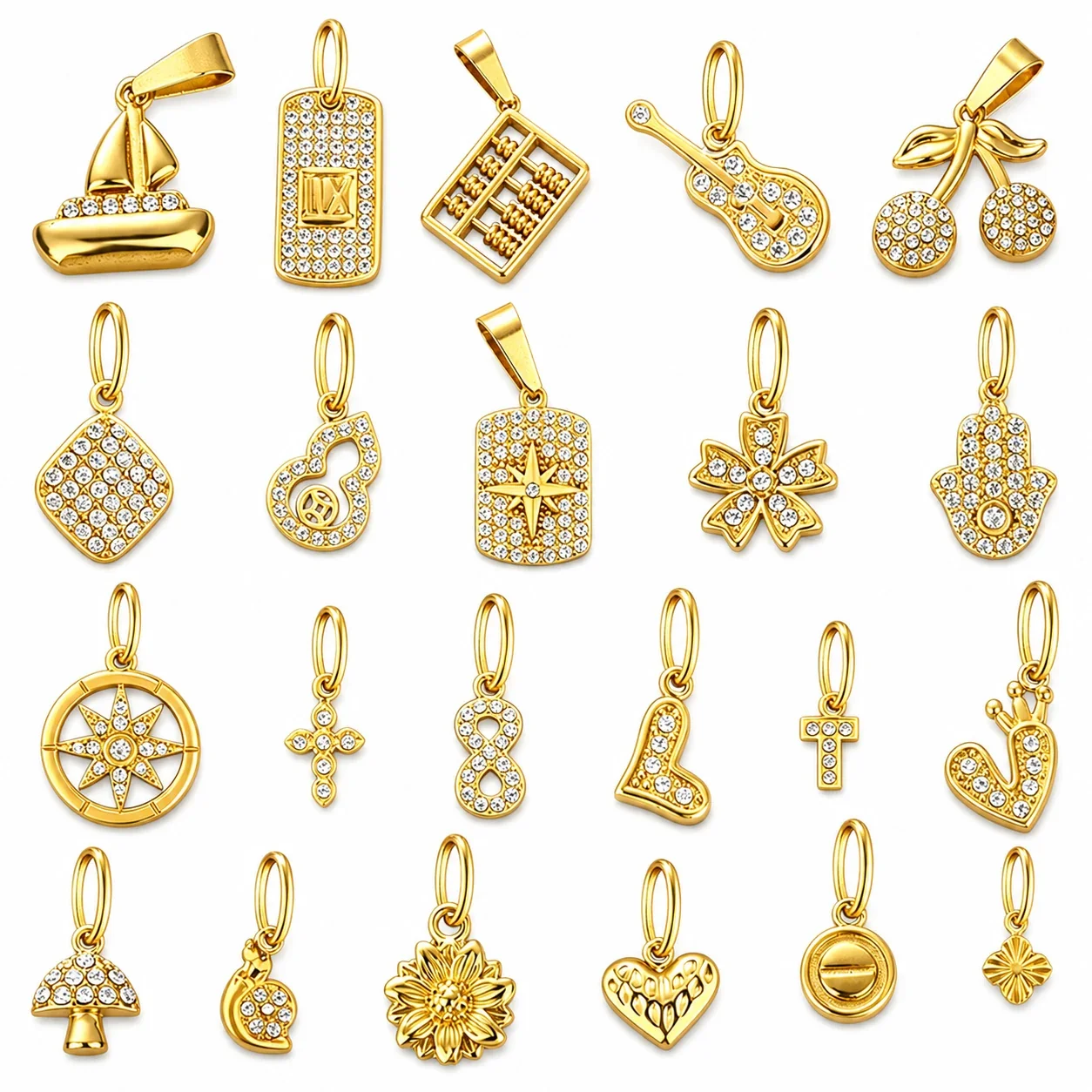 Polished 316 Stainless Steel Pavé Charm Pendant