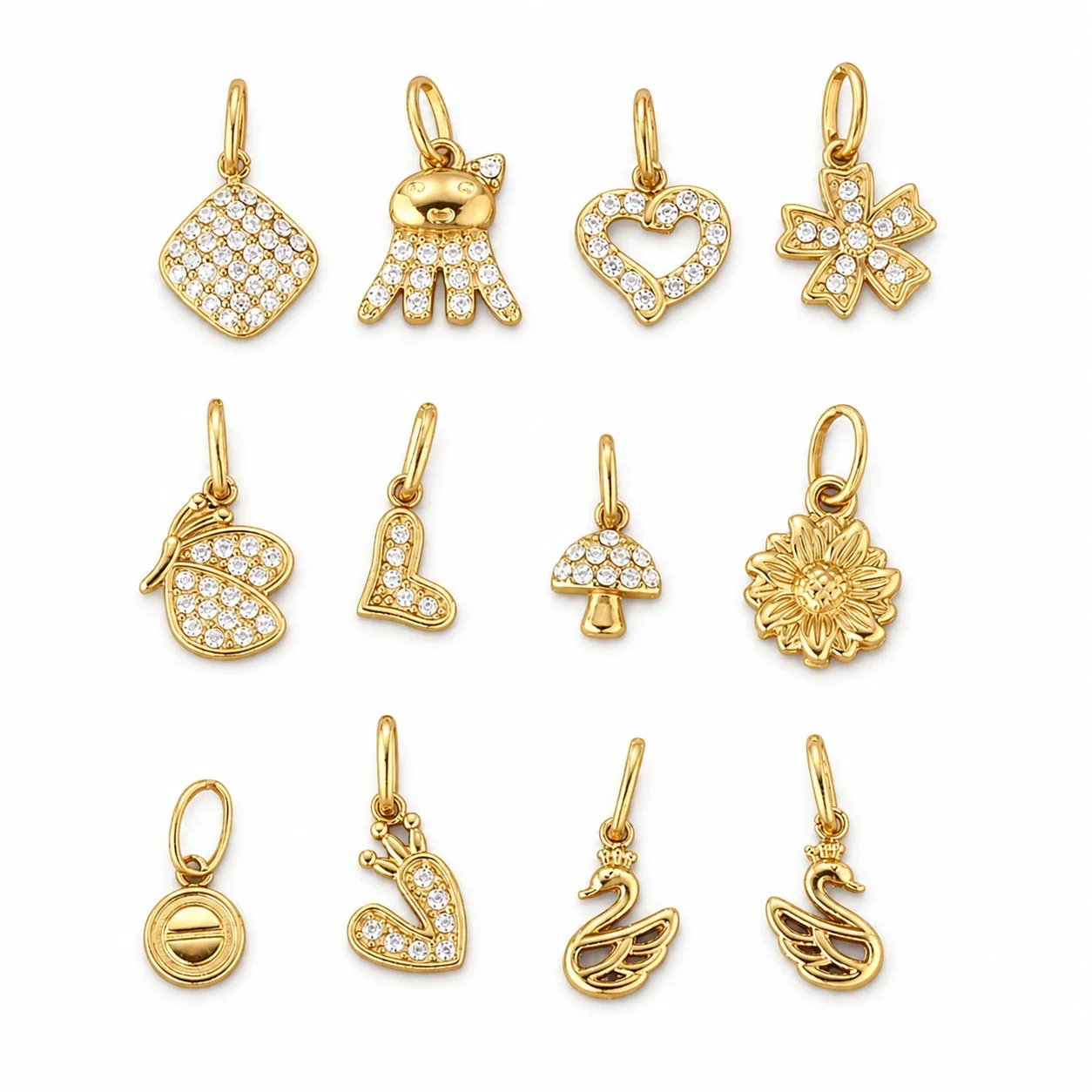 Polished 316 Stainless Steel Pavé Charm Pendant
