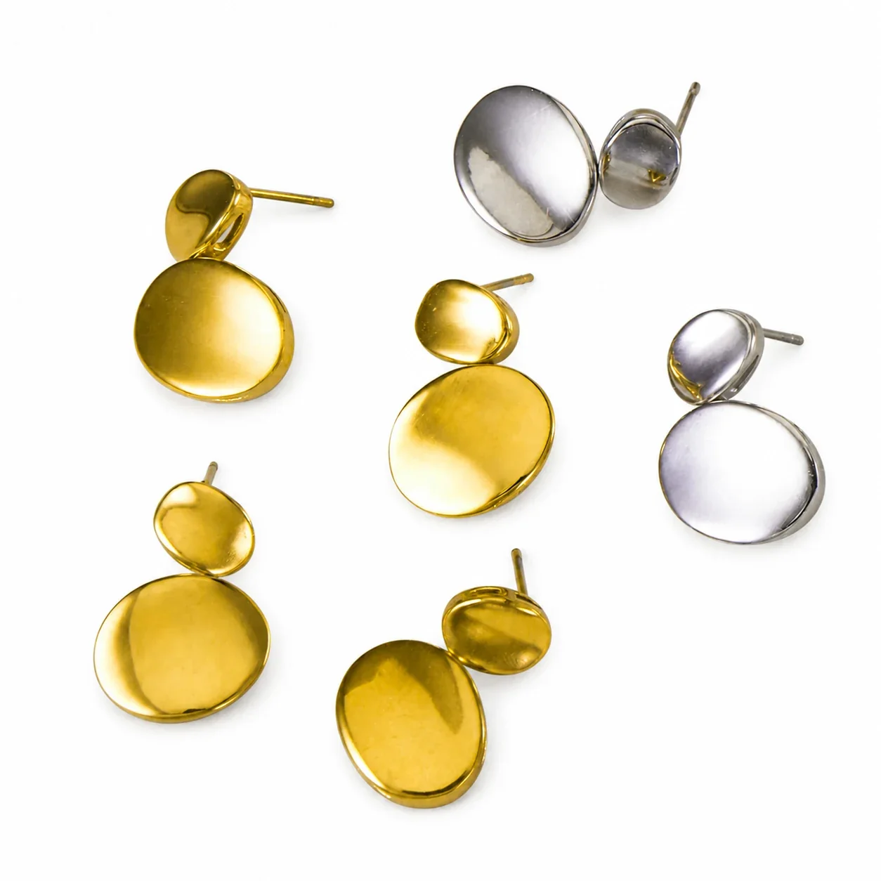 Foto do produto: Brincos Pendentes Esculpidos de Duplo Disco em Aço Inoxidável 316L Dourado 18K - PVD