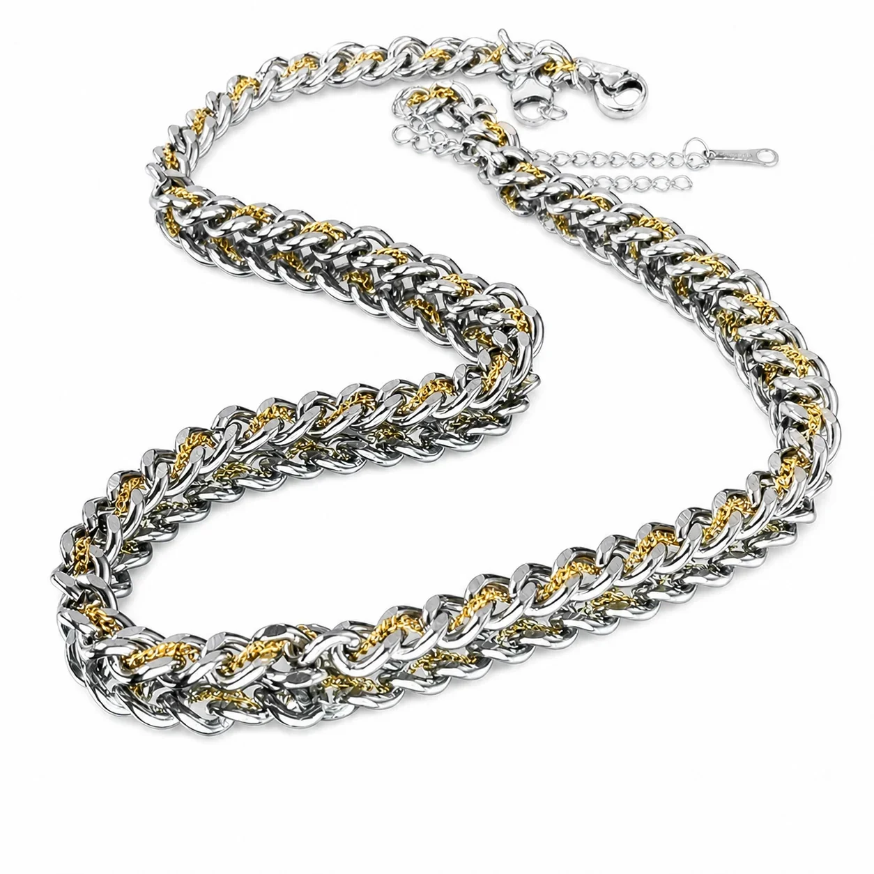 Bold Stainless Steel Two-Tone Woven Cuban Chain Necklace