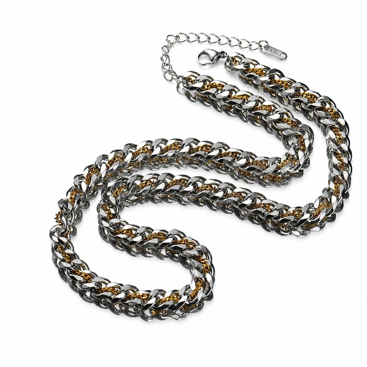 Bold Stainless Steel Two-Tone Woven Cuban Chain Necklace