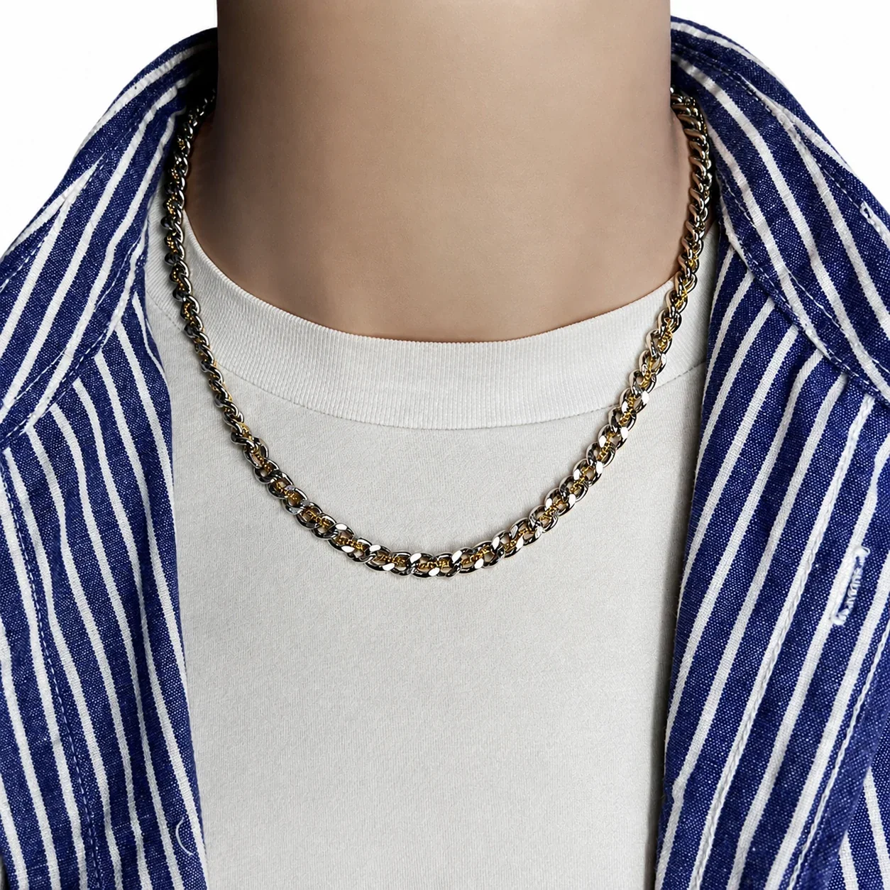 Bold Stainless Steel Two-Tone Woven Cuban Chain Necklace