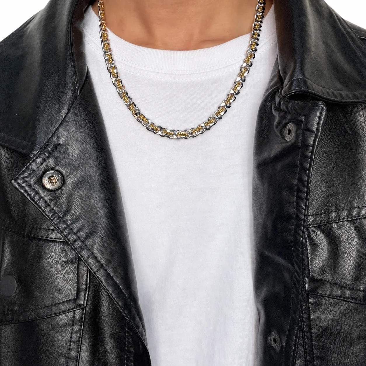 Bold Stainless Steel Two-Tone Woven Cuban Chain Necklace