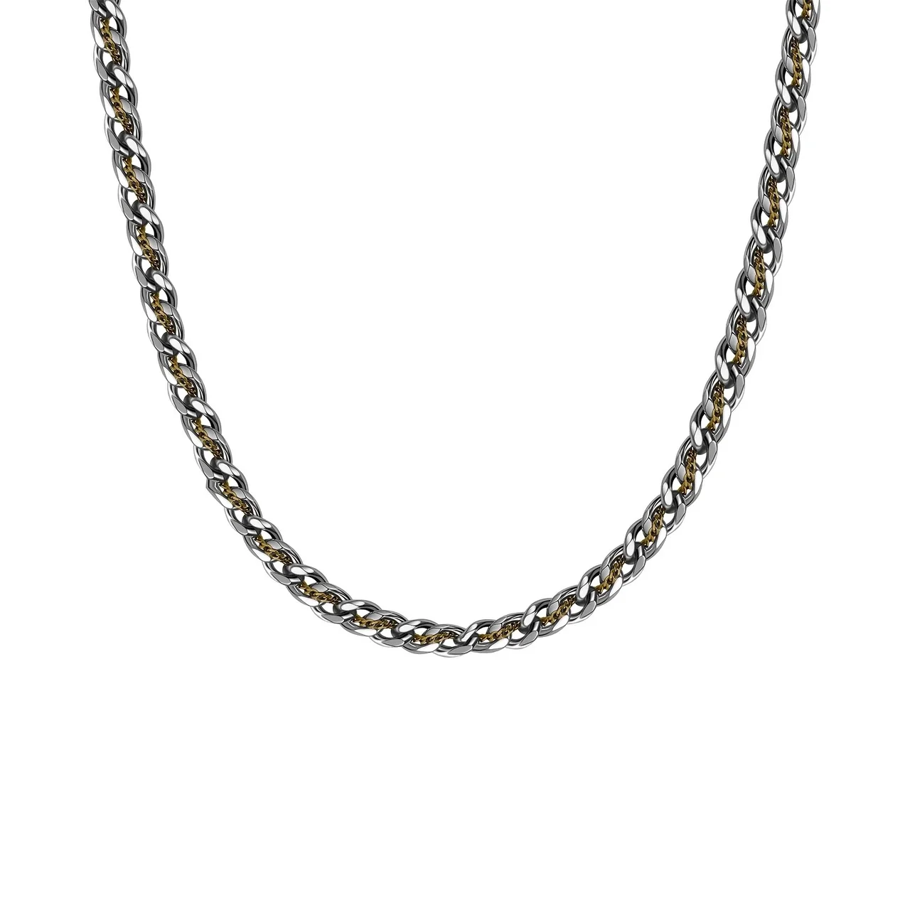 Bold Stainless Steel Two-Tone Woven Cuban Chain Necklace
