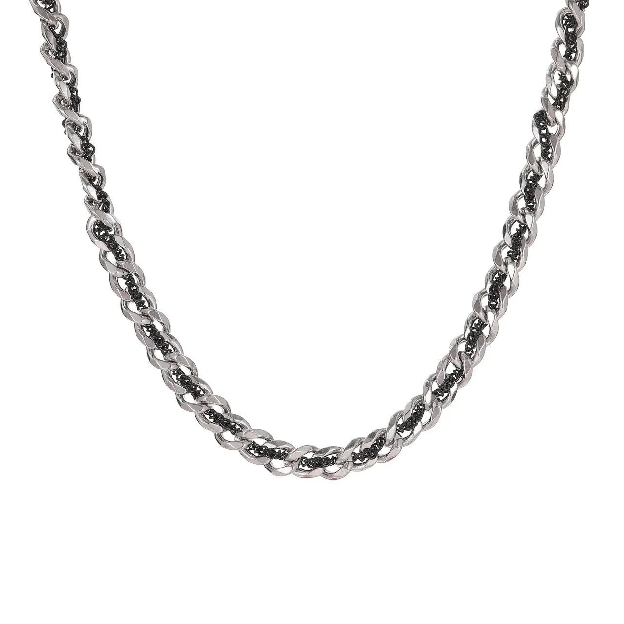 Bold Stainless Steel Two-Tone Woven Cuban Chain Necklace - Black -Tone cm + cm