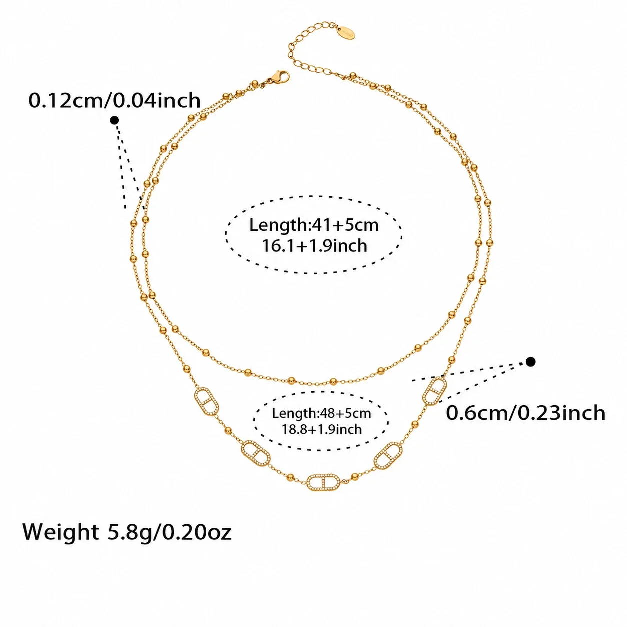 Refined Gold-Plated Bead Chain CZ Station Jewelry Set - Gold A + cm
