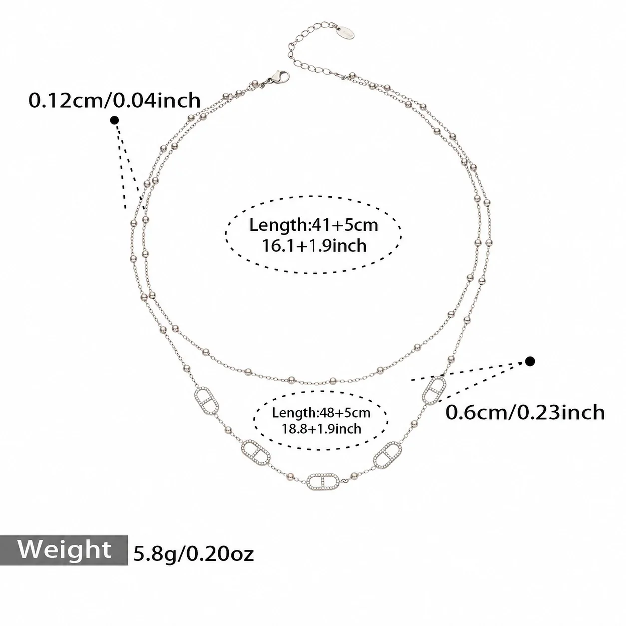 Refined Gold-Plated Bead Chain CZ Station Jewelry Set - Silver A + cm