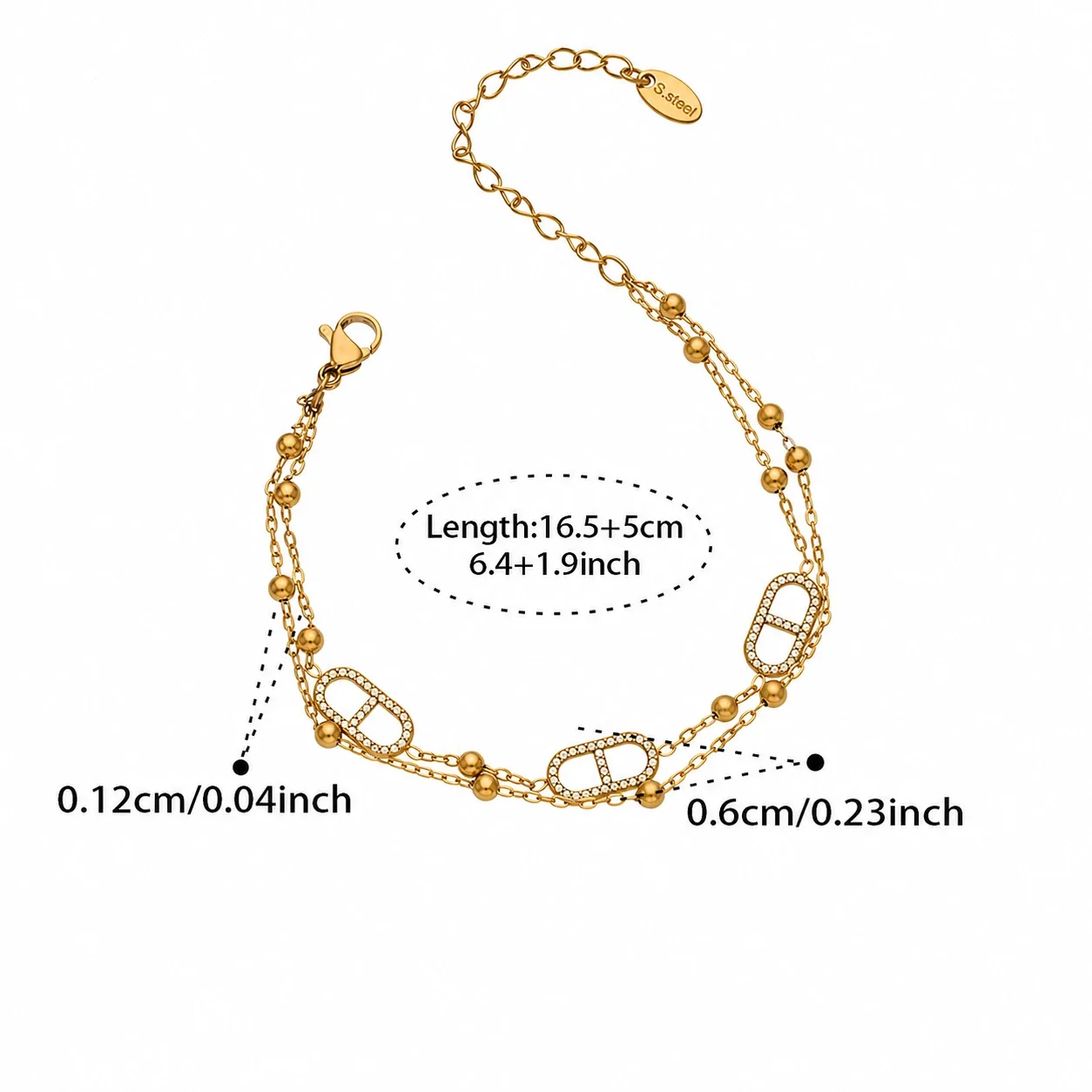 Refined Gold-Plated Bead Chain CZ Station Jewelry Set - Gold . + cm